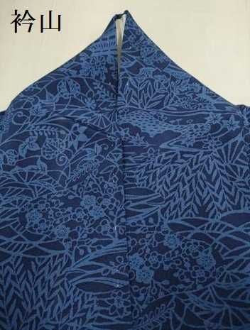 平和屋着物●上質な小紋　藍　型染　風景花鳥文　正絹　逸品　DABL3535du