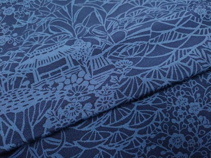 平和屋着物●上質な小紋　藍　型染　風景花鳥文　正絹　逸品　DABL3535du