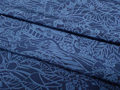 平和屋着物●上質な小紋　藍　型染　風景花鳥文　正絹　逸品　DABL3535du