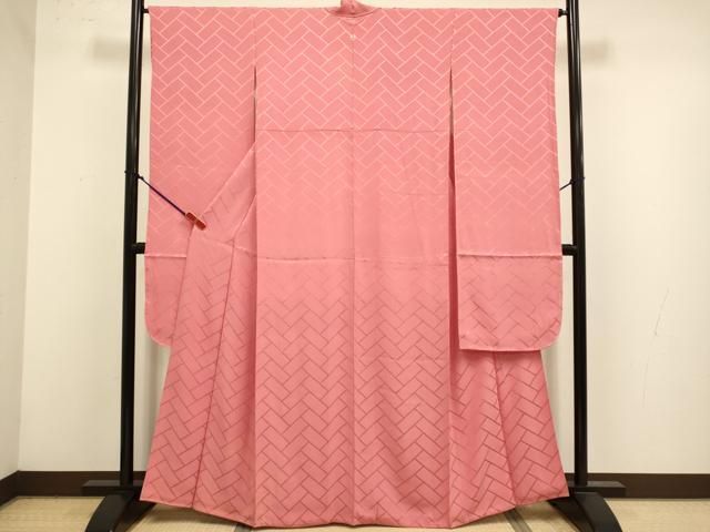 平和屋着物●豪華振袖　檜垣地紋　銀朱色　正絹　逸品　DABL3540du