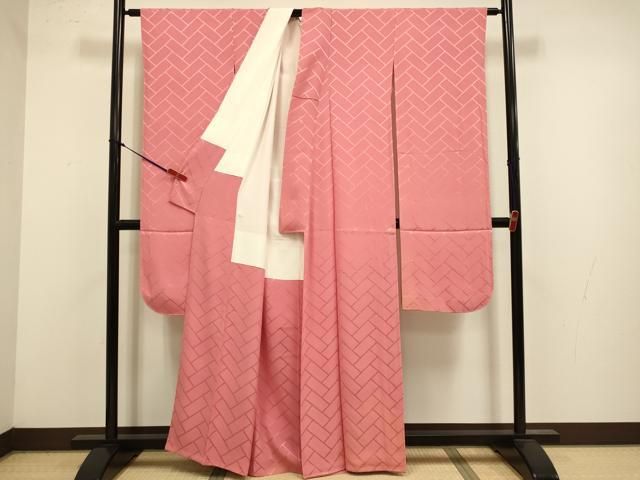 平和屋着物●豪華振袖　檜垣地紋　銀朱色　正絹　逸品　DABL3540du