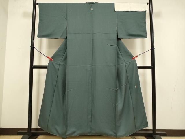 平和屋着物●上質な色無地　作家物　花菱地紋　錆鉄御納戸色　反端付き　正絹　逸品　未使用　DABL3548du