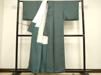 平和屋着物●上質な色無地　作家物　花菱地紋　錆鉄御納戸色　反端付き　正絹　逸品　未使用　DABL3548du