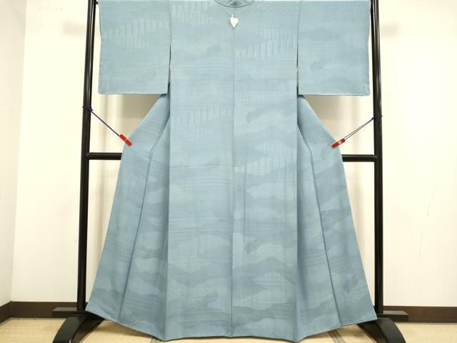 平和屋着物●上質な色無地　吉祥地紋　暗いフォッグ色　正絹　逸品　DABL3550du