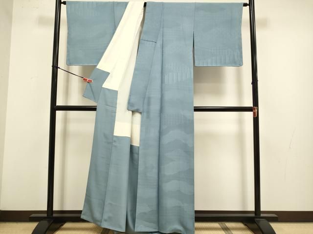 平和屋着物●上質な色無地　吉祥地紋　暗いフォッグ色　正絹　逸品　DABL3550du