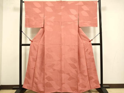 平和屋着物●上質な色無地　吉祥地紋　浅緋色　正絹　逸品　未使用　DABL3553du