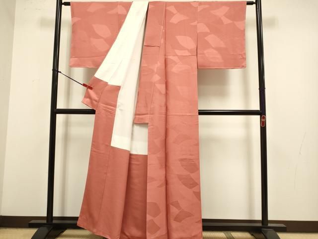 平和屋着物●上質な色無地　吉祥地紋　浅緋色　正絹　逸品　未使用　DABL3553du