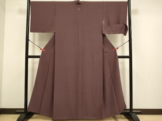 平和屋着物●上質な色無地　暗い紅檜皮色　反端付き　正絹　逸品　DABL3555du
