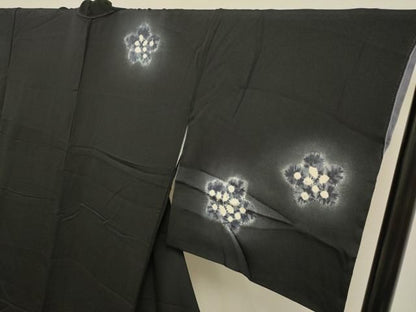 平和屋着物●訪問着　絞り　舞花文　黒地　さが美扱い　正絹　逸品　DABL3557du