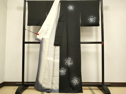 平和屋着物●訪問着　絞り　舞花文　黒地　さが美扱い　正絹　逸品　DABL3557du