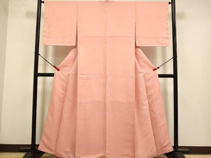 平和屋着物●上質な色無地　霞地紋　珊瑚朱色　正絹　逸品　DABL3558du