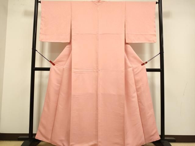平和屋着物●上質な色無地　霞地紋　珊瑚朱色　正絹　逸品　DABL3558du