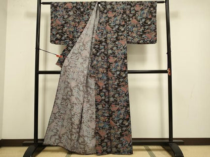 平和屋着物▽小紋　単衣　風景花文　洗える着物　DABL3577du