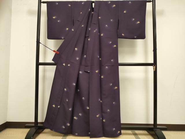 平和屋着物▽小紋　単衣　檸檬　レモン　洗える着物　DABL3580du