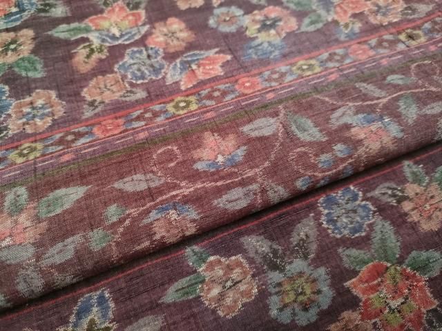 平和屋着物▽上質な紬　単衣　草花文　正絹　逸品　DABL3595du