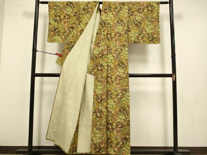 平和屋着物▽上質な小紋　単衣　吉祥花文　正絹　逸品　DABL3597du