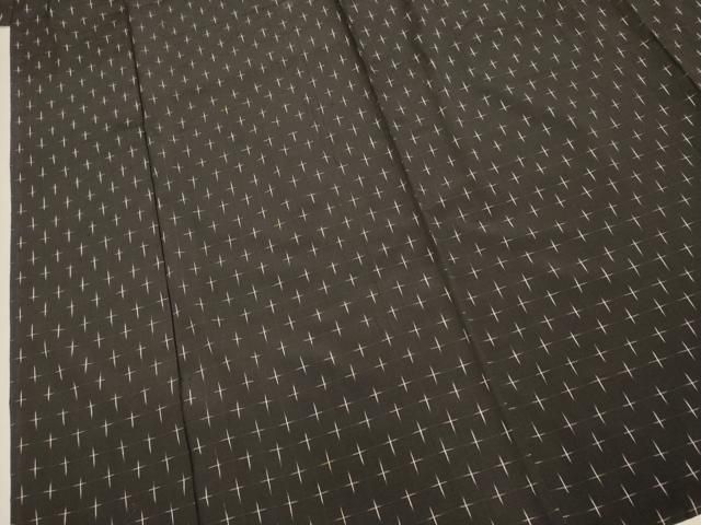 平和屋着物▽上質な紬　単衣　十字絣　黒地　正絹　逸品　DABL3598du