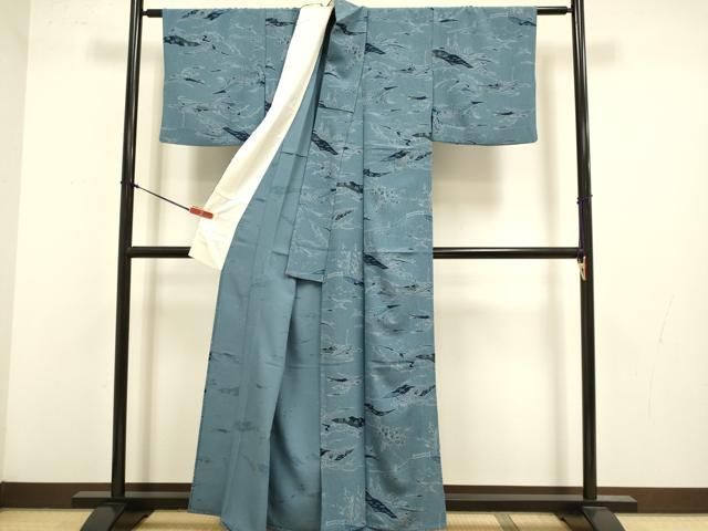 平和屋着物▽小紋　単衣　花鳥風景文　洗える着物　DABL3613du