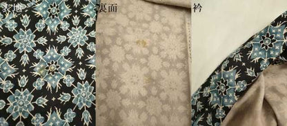 平和屋着物▽上質な小紋　単衣　花菱文　黒地　正絹　逸品　DABL3617du