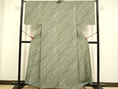 平和屋着物▽上質な小紋　単衣　幾何学文様　正絹　逸品　未使用　DABL3623du