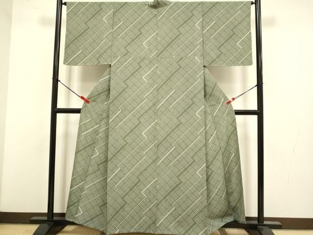 平和屋着物▽上質な小紋　単衣　幾何学文様　正絹　逸品　未使用　DABL3623du