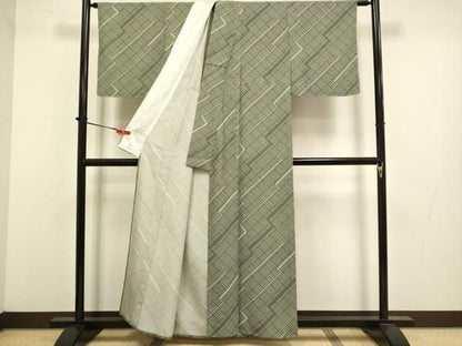 平和屋着物▽上質な小紋　単衣　幾何学文様　正絹　逸品　未使用　DABL3623du