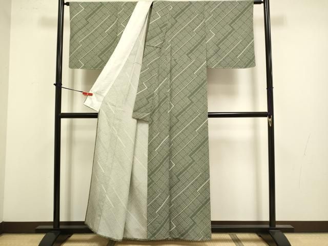 平和屋着物▽上質な小紋　単衣　幾何学文様　正絹　逸品　未使用　DABL3623du