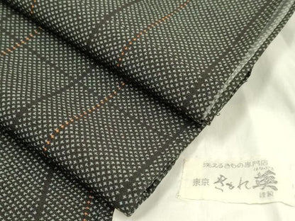 平和屋着物▽洗える最高級着物　＜英＞はなぶさ謹製　小紋　単衣　格子　洗える着物　DABL3626du