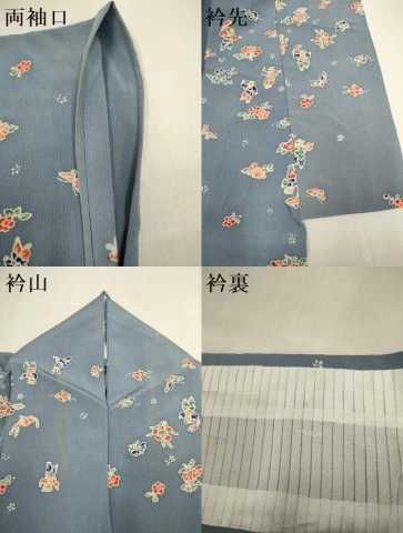 平和屋着物▽上質な小紋　単衣　人物花蝶文　銀彩　正絹　逸品　DABL3632du