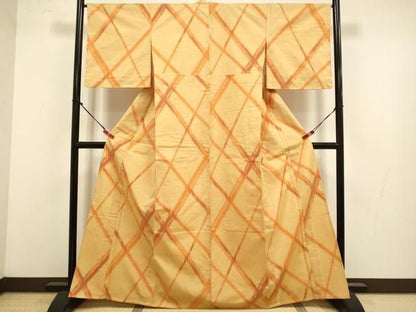 平和屋着物▽上質な紬　単衣　変わり格子　正絹　逸品　未使用　DABL3634du