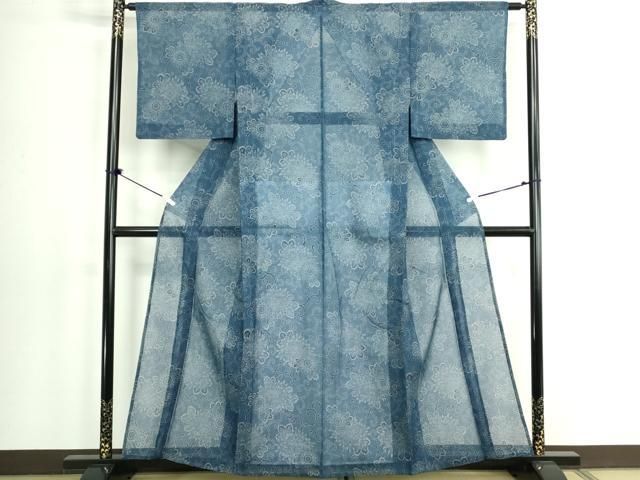 平和屋着物∴夏物　小紋・浴衣兼用　絹紅梅　花唐草文　綿絹　逸品　DABL4003cd
