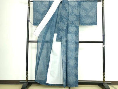 平和屋着物∴夏物　小紋・浴衣兼用　絹紅梅　花唐草文　綿絹　逸品　DABL4003cd