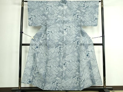平和屋着物∴夏物　小紋・浴衣兼用　絹紅梅　切嵌吉祥花文　綿絹　逸品　DABL4004cd