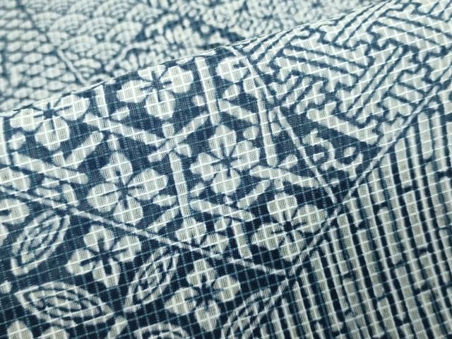 平和屋着物∴夏物　小紋・浴衣兼用　絹紅梅　切嵌吉祥花文　綿絹　逸品　DABL4004cd