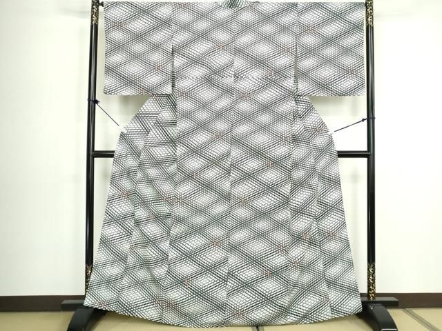 平和屋着物▽小紋　単衣　菱文　洗える着物　DABL4035cd