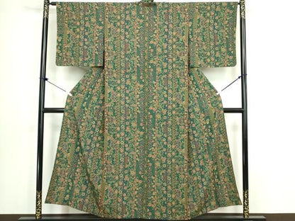 平和屋着物▽上質な小紋　単衣　吉祥花間道　正絹　逸品　DABL4053cd