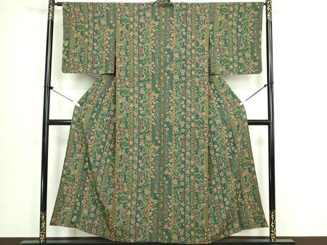 平和屋着物▽上質な小紋　単衣　吉祥花間道　正絹　逸品　DABL4053cd