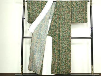 平和屋着物▽上質な小紋　単衣　吉祥花間道　正絹　逸品　DABL4053cd