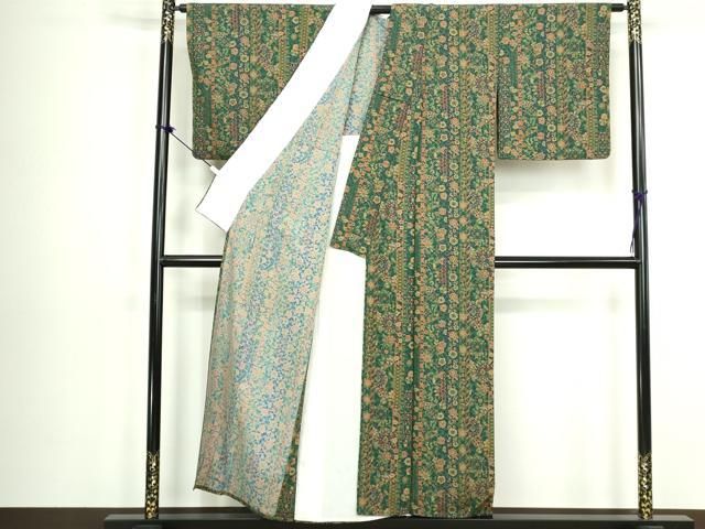 平和屋着物▽上質な小紋　単衣　吉祥花間道　正絹　逸品　DABL4053cd