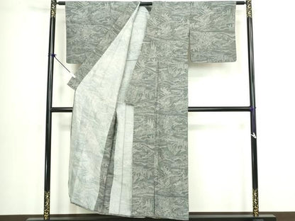 平和屋着物▽江戸小紋　染大島　単衣　渡橋風景文　正絹　逸品　DABL4056cd