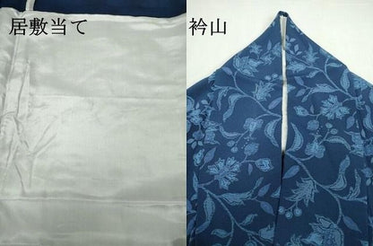 平和屋着物▽上質な小紋　単衣　藍　枝花文　正絹　逸品　DABL4064cd
