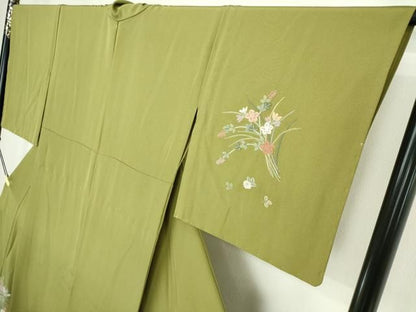 平和屋着物▽中国三大刺繍　相良刺繍　総刺繍　訪問着　単衣　飾花文　正絹　逸品　DABL4225cd