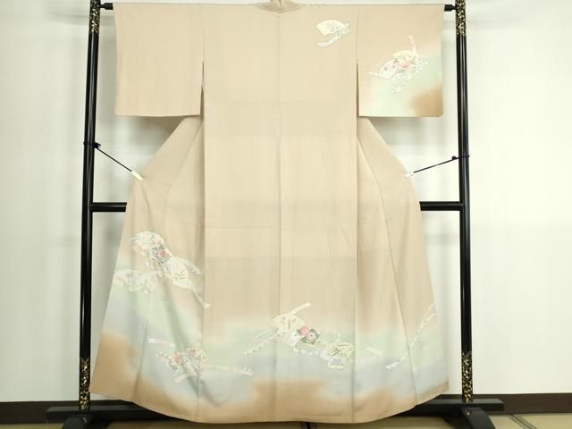 平和屋着物●訪問着　駒刺繍　鬘帯地紙花文　暈し染め　金彩　正絹　逸品　DABL4230cd