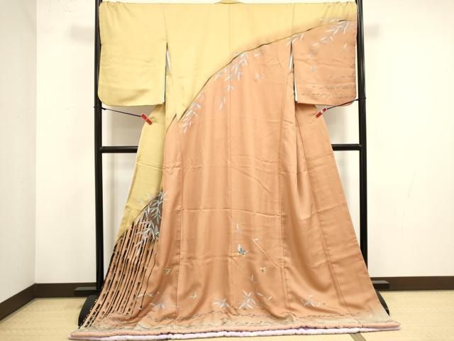 平和屋本店●お引きずり・お引き摺り　訪問着　和装　舞台　舞妓　芸妓　芸者　衣装　笹竹花蝶文　暈し染め　金彩　逸品　DABL4313cd