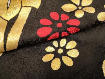 平和屋本店●本手描友禅作家 秋山章 お引きずり・お引き摺り・引き振袖 和装 結婚式 舞妓 芸妓 芸者 衣装 草花文 黒地 金彩 DABL4315cd