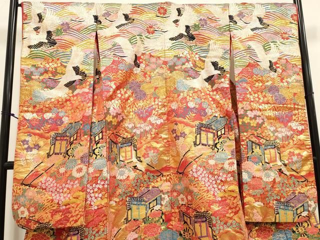 平和屋本店●色打掛　お引きずり　和装　婚礼　結婚式　花嫁　神社挙式　唐織　御所車飛鶴花文　金糸　逸品　DABL4316cd