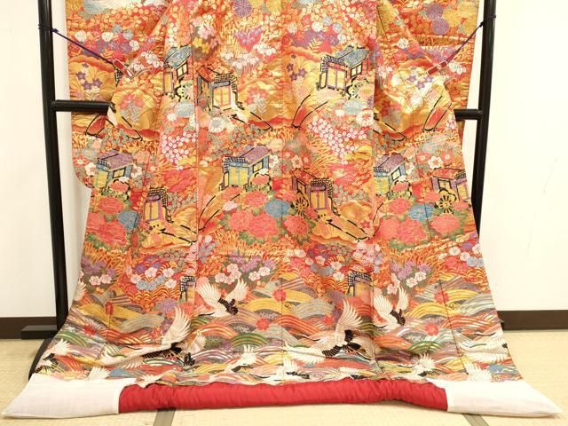 平和屋本店●色打掛　お引きずり　和装　婚礼　結婚式　花嫁　神社挙式　唐織　御所車飛鶴花文　金糸　逸品　DABL4316cd