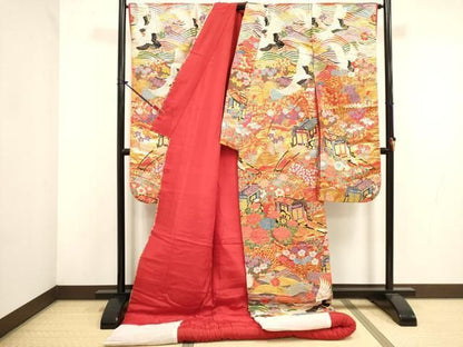 平和屋本店●色打掛　お引きずり　和装　婚礼　結婚式　花嫁　神社挙式　唐織　御所車飛鶴花文　金糸　逸品　DABL4316cd
