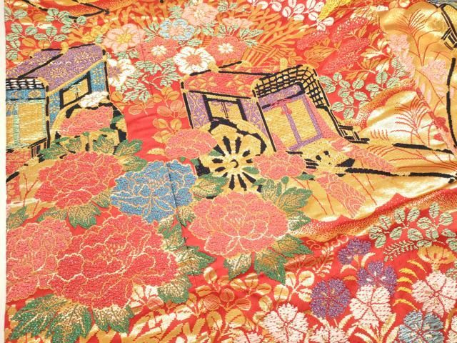 平和屋本店●色打掛　お引きずり　和装　婚礼　結婚式　花嫁　神社挙式　唐織　御所車飛鶴花文　金糸　逸品　DABL4316cd