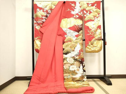 平和屋本店●色打掛　お引きずり　和装　婚礼　結婚式　花嫁　神社挙式　飛鶴花文　暈し染め　金銀彩　逸品　DABL4319cd